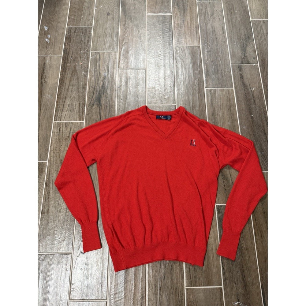 PGA Tour Sweater Men's XL Red V Neck Vintage USA Made Orlon Acrylic Golf Knit